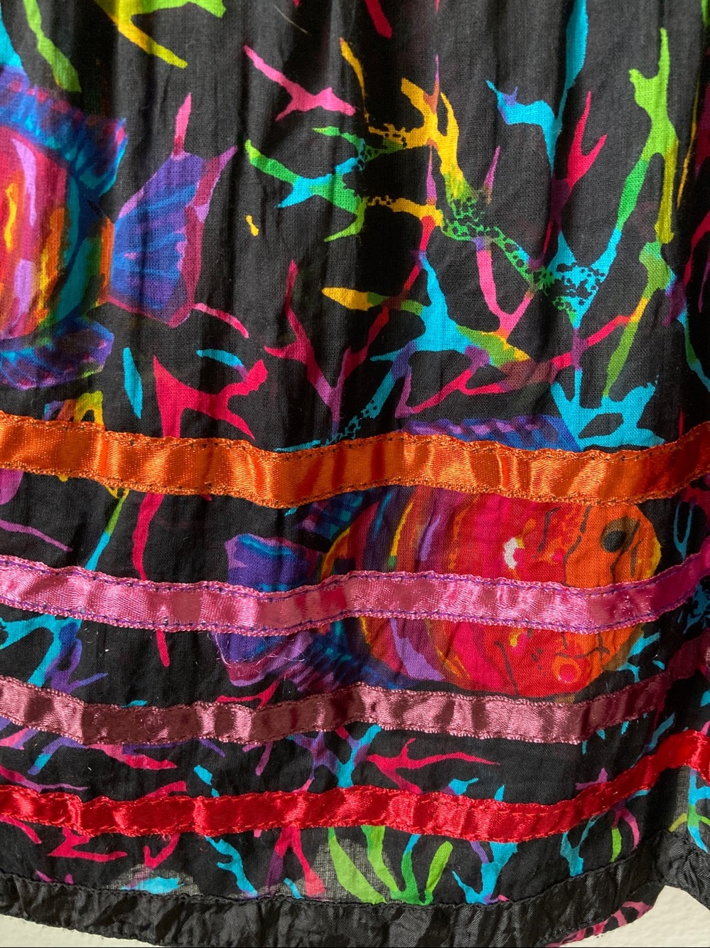 Vintage 90s Y2K Maxi Skirt Fish Floral Fruit Abstract Satin Ribbon trim sz M - Picture 6 of 10
